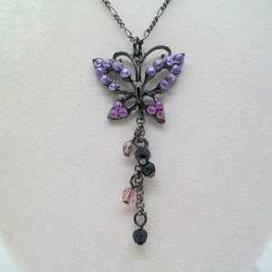 Purple Rhinestone Butterfly Pendant Necklace